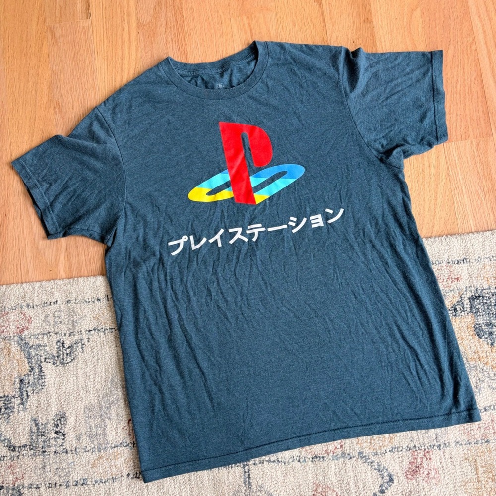 PlayStation Mens Ripple Junction Graphic Tee Sz M Gray Gaming Retro Y2K Unisex